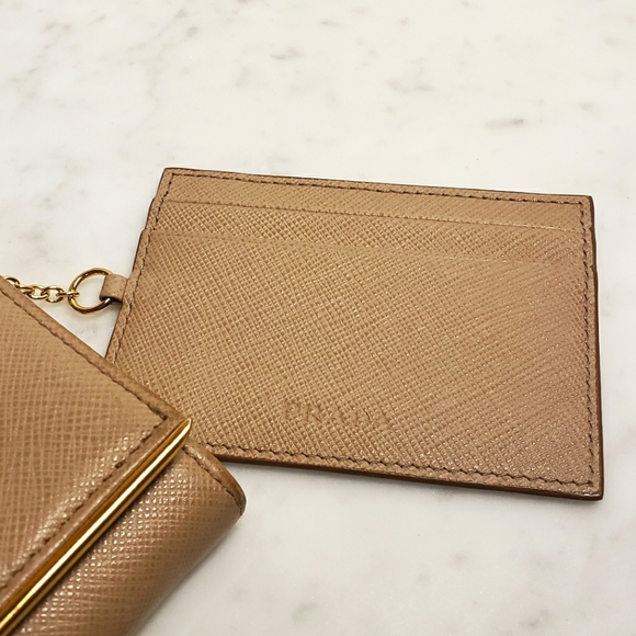PRADA Saffiano Leather Gold Bar Flap Wallet with Detachable Credit Card ⦠- Picture 5 of 14